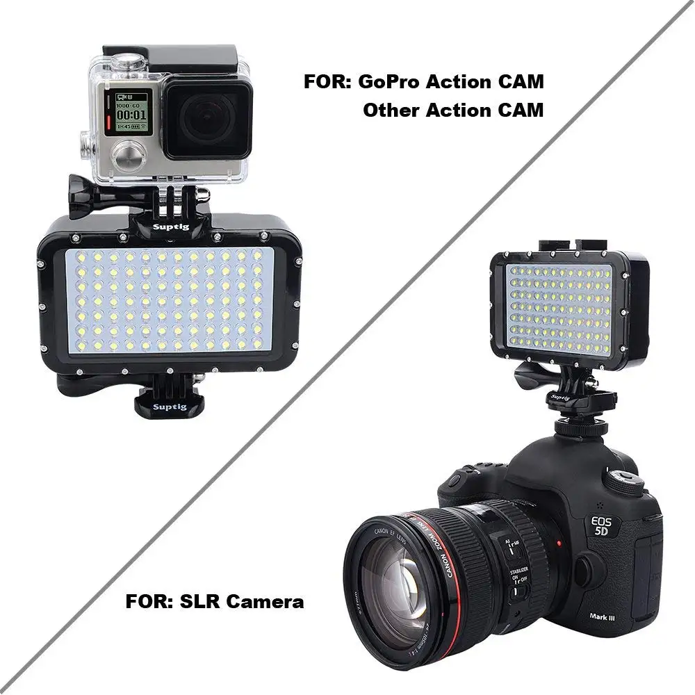 Achetez Suptig 84 LED Lumière Vidéo Étanche 50m pour GoPro Hero 12 11 10 9 8 7 6 5 4 3, avec accessoires inclus