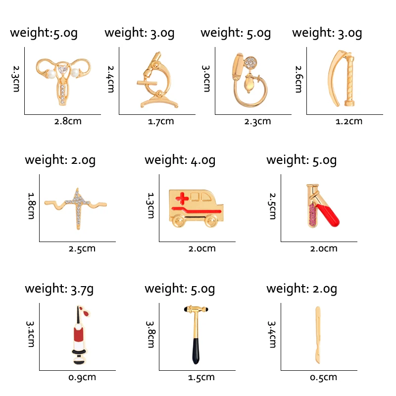 Медицинская булавка значок медсестры пробирка рефлекторный молоток шприц скорая помощь кровяное давление Ларингоскоп скальпель микроскоп брошь