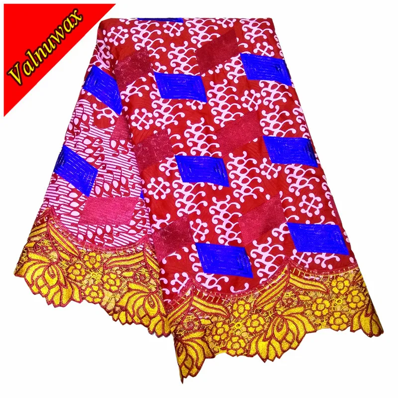 

African Guipure Wax Fabric With Lace Nigerian Prints Wax Lace Embroidered Polyester Ankara Wax Lace Fabric QD9301#