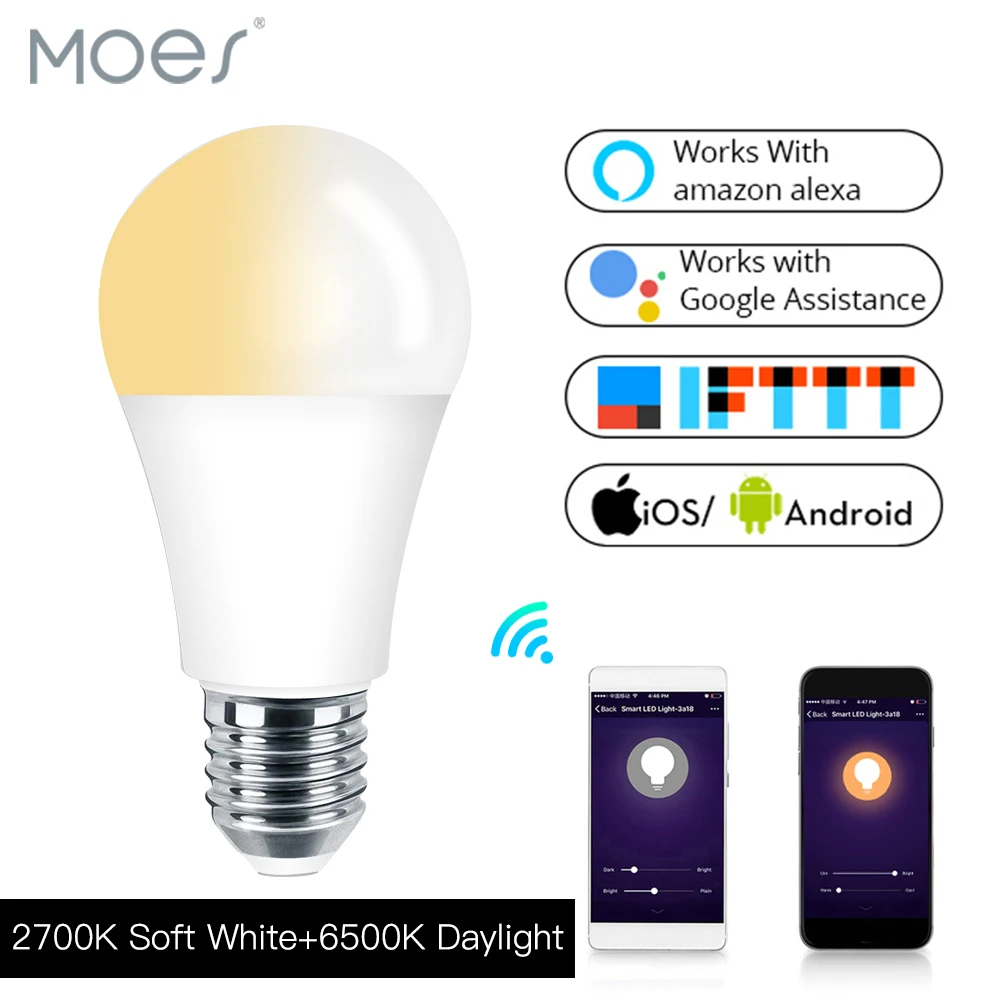 

Works with Alexa Echo Google E27 E26 7W Warm Cool White Smart Life/Tuya APP Remote Control WiFi Smart Light Bulb LED Lamp