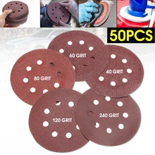 50 шт./компл. " 8 отверстий Флокирование шлифование наждачной бумагой диски красный 40 60 80 120 240 смешанных контейнеров для сыпучих материалов для полировки автомобиля инструменты