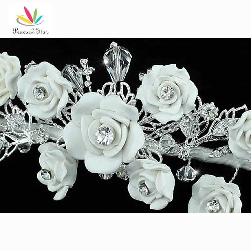 Павлин звезда подружки невесты Свадебная вечеринка качество ручной работы белый Керамика Роза Кристалл тиара ct1396