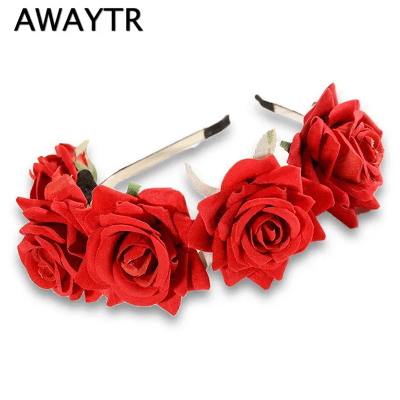 

Rose Flower Headband Festival 2019 Hair Ornaments Wedding Flowers Bride Floral Crown Party Prom Decor Princess Wreath Headpiece