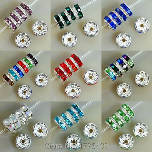 8MM-AAA-Metal-Silver-Plated-Crystal-Rhinestone-Rondelle-Spacer-Beads-11Colors-For-Choose-100Pcs-Free-Shipping