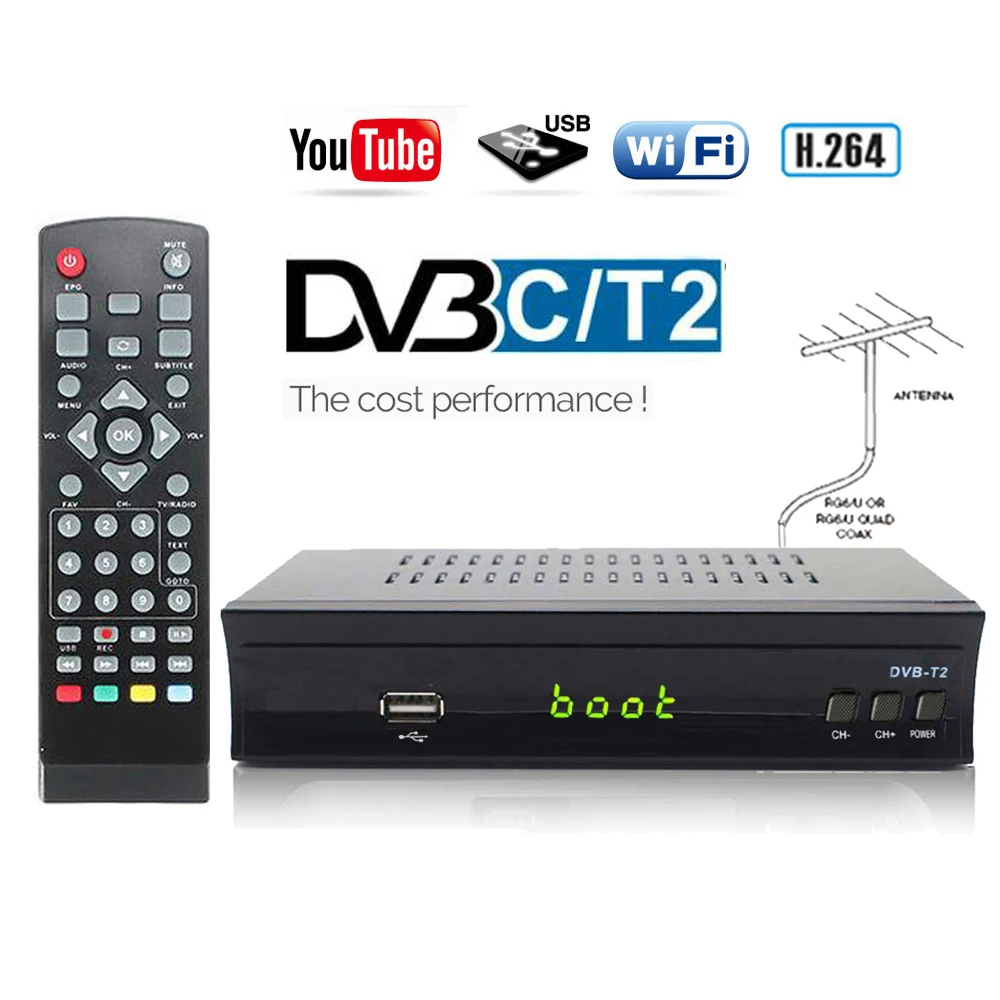 Koqit DVB C DVB T2 Receiver Wifi Digital TV Box DVB T2 TV tuner USB