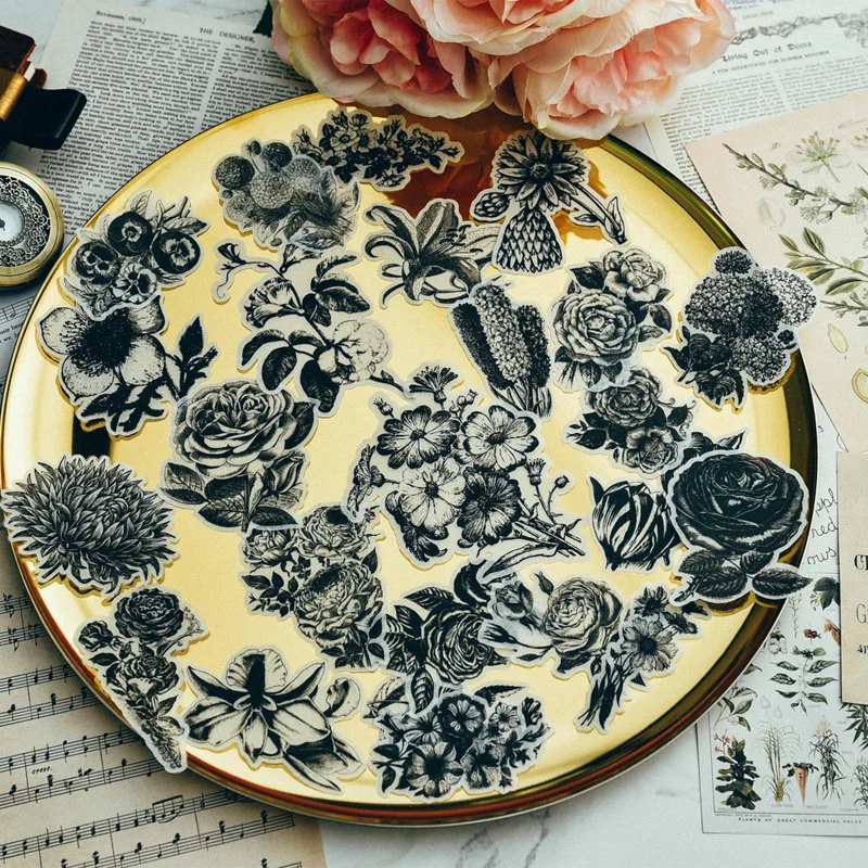 

VYUTXA Black Flowers Stickers Set for Scrapbooking Happy Planner/Card Making/Journaling Project