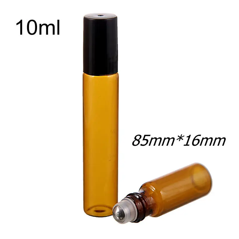 Rolo de Vidro Fino na Garrafa Frascos de Óleo Essencial com Rolo Bola de Vidro Lote 2ml 3ml 5ml 10ml Âmbar Amostra Teste Metal 50 Pçs - 1ml 12 Garrafas reutilizáveis