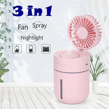 

WXB New Spray Humidifier Fan 2 in 1 Handheld Portable USB Mini Fans Essential Oil Diffuser Mute Summer Air Conditioning Cool
