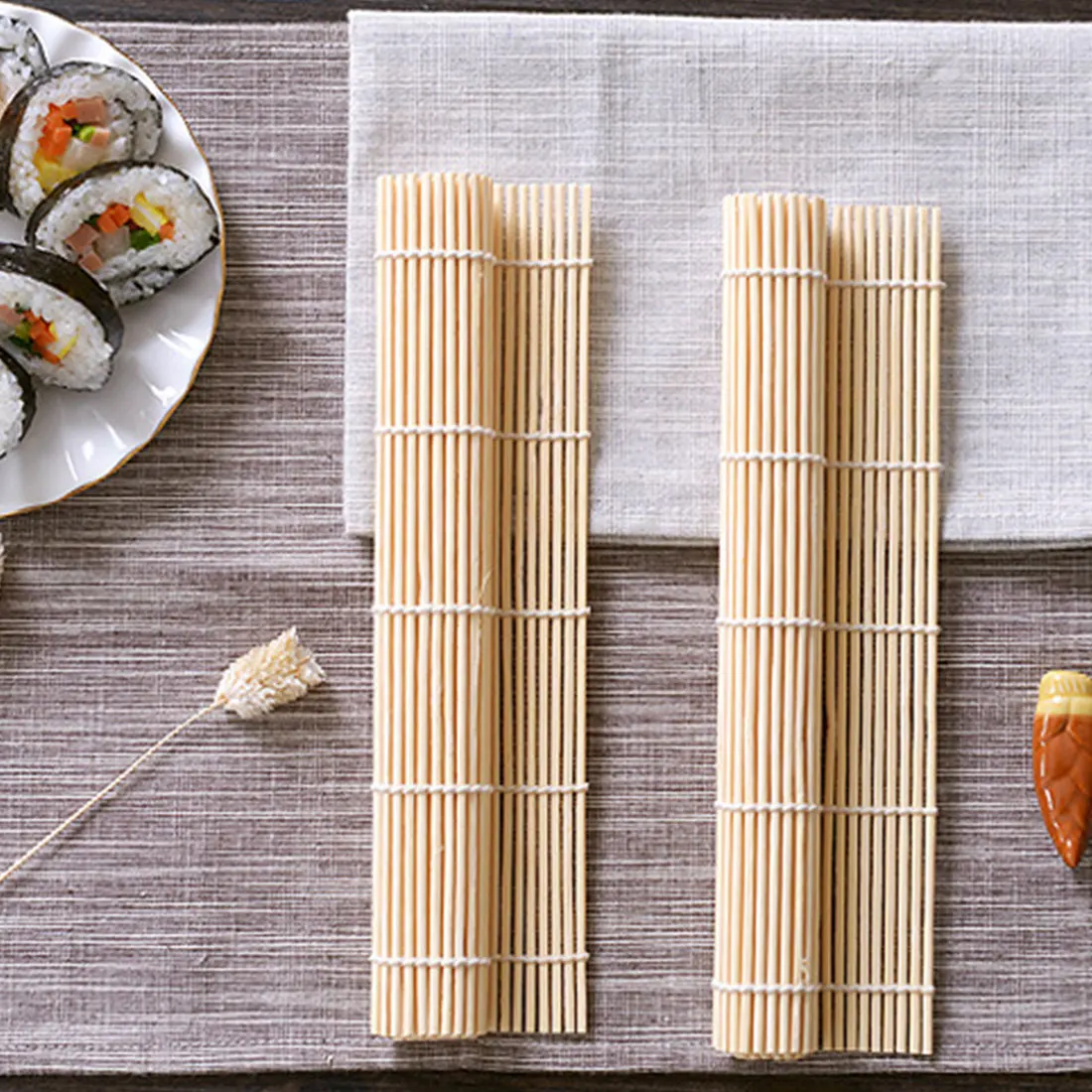 Bamboo Curtain Sushi Roller Tool Non-stick Handle Bamboo Sushi Gadget Tool With Rice Spoon Maker Perfect Cooking Roll Tool