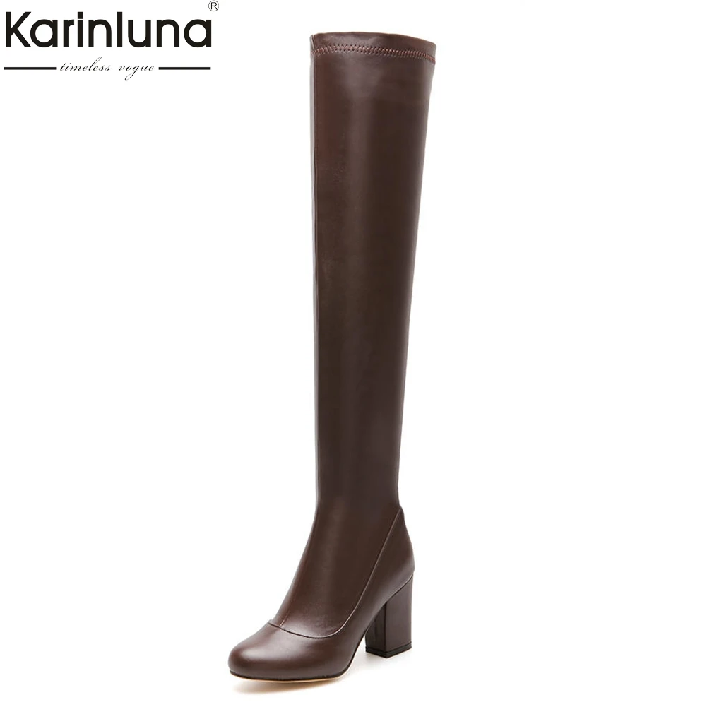 

KARINLUNA 2018 Large Size 32-46 Square High Heels women's Shoes Woman Boots Fashion Over The Knee Boots Woman Riding Boot