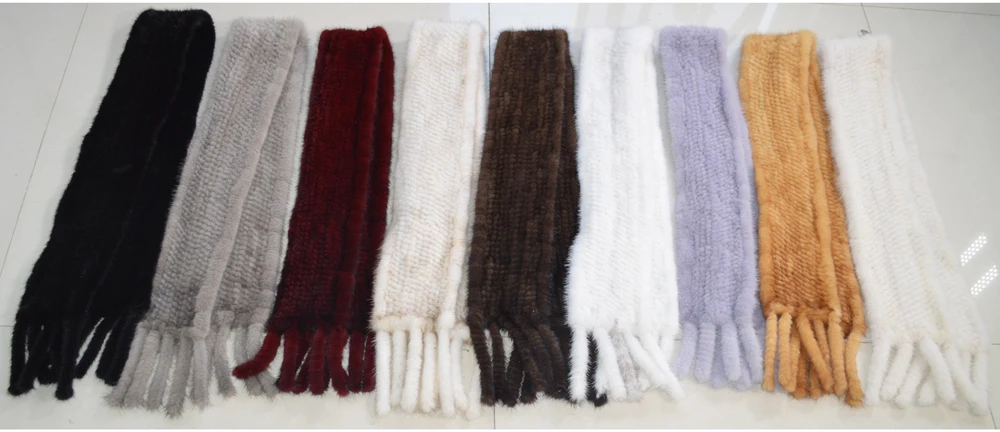 New Long Style Women Real Mink Fur Scarf Genuine Real Mink Fur Ring Scarfs Warm Soft Quality Knitted Real Mink Fur Shawl Scarves