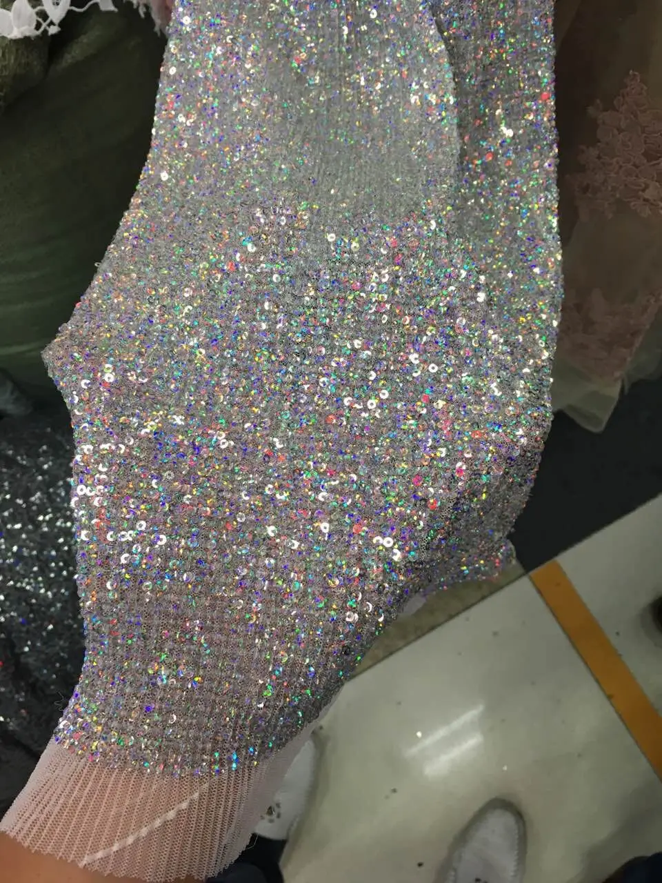 

top quality lace fabric with sequins in colorful silver for wedding party dress LJY-41348-2 embroidery French tulle lace fabric