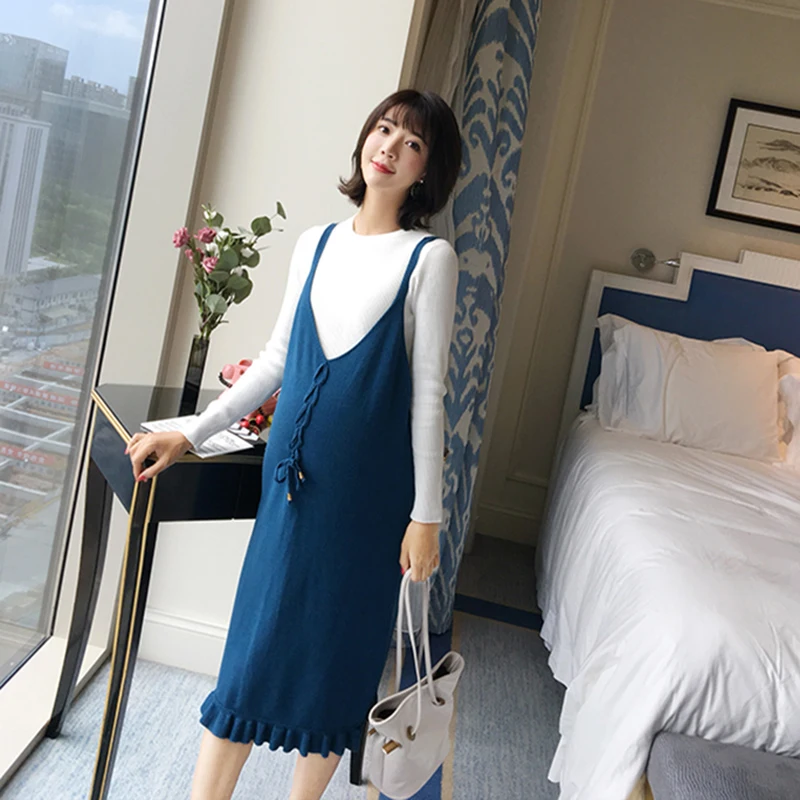 

2019 Newest Maternity Dress Sets Spring Autumn New Pregnant Women Dresses Pregnancy Two Sets Maternidade Top+Dress Fashion