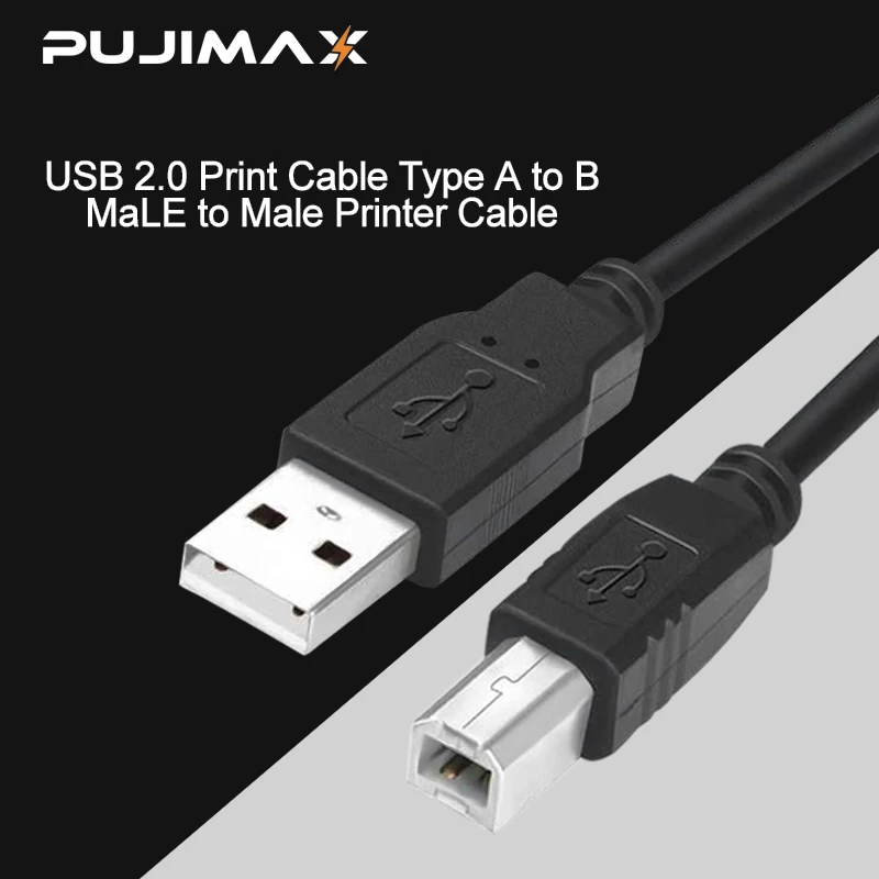 

PUJIMAX USB 2.0 Print Cable USB Type A to B Male to Male Printer Cable For Canon Epson HP ZJiang Label Printer DAC USB Printer