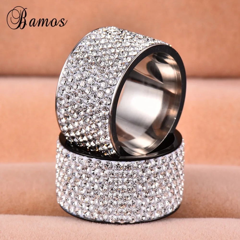 

Bamos Size6-12 Punk Stainless Steel Wide Ring Mutilcolor Full Zircon Paved Ring For Women Men Couple Jewelry Male Vintage Ring