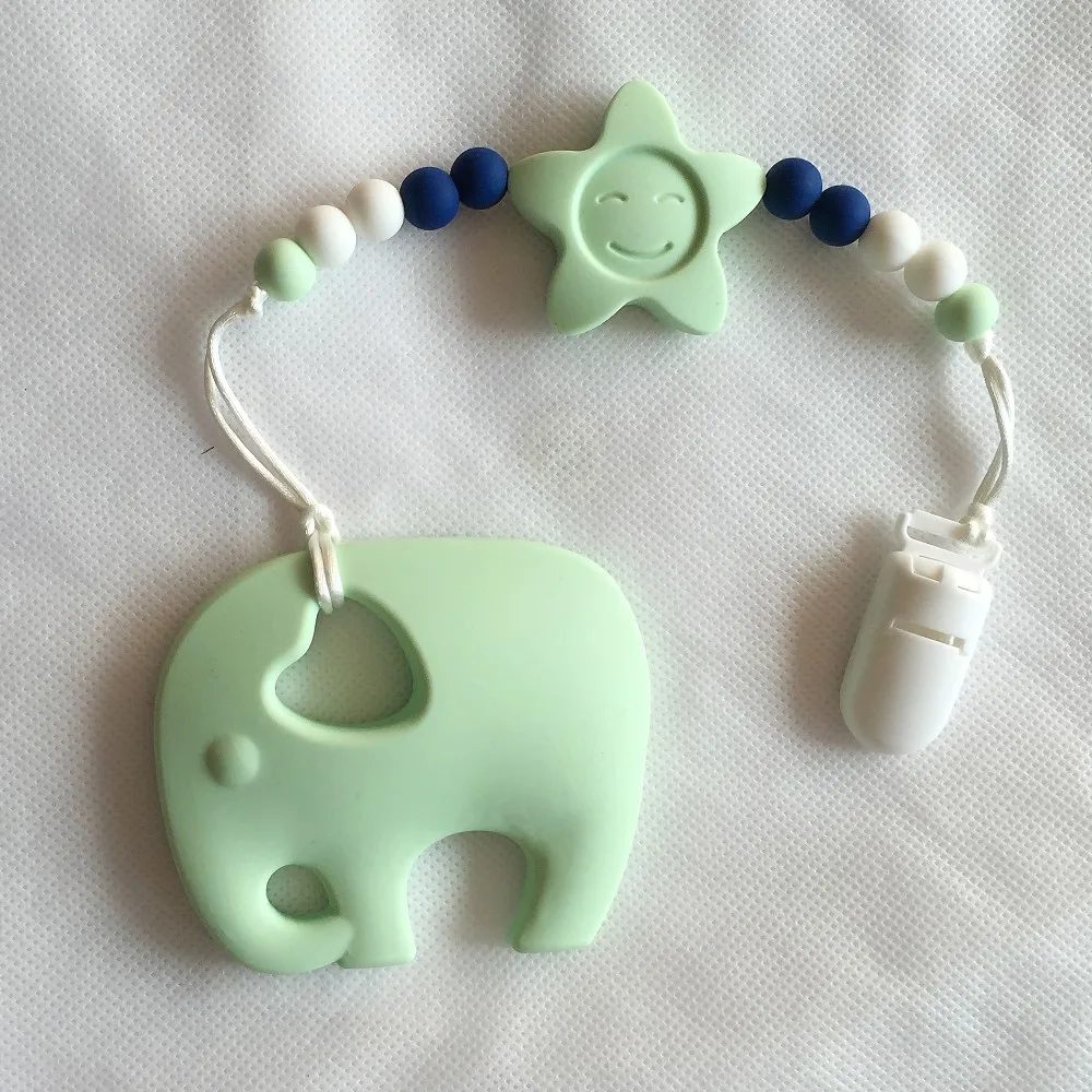 

2017 silicone pacifier Smile clip with New elephant teether Pendant silicone star beads Teething Clip BPA Free for teething baby
