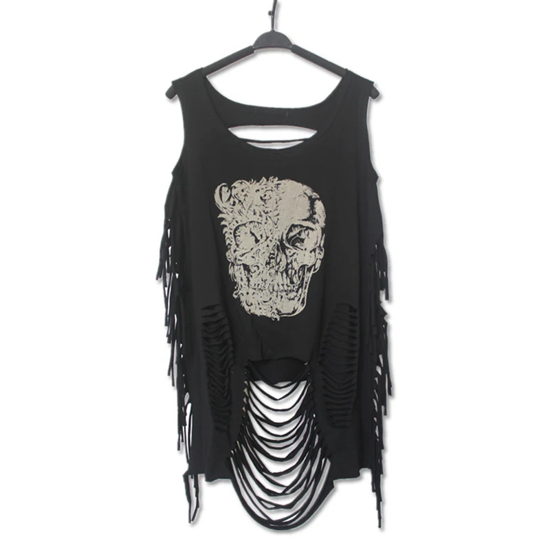 Summer Women Punk Rock T Shirt 2017 Brand Print Tiger & Skull Hollow