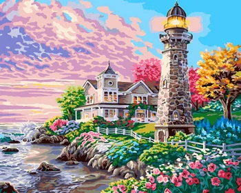 

Frameless oil painting by numbers paint by number for home decor oil picture painting 5065 seaside