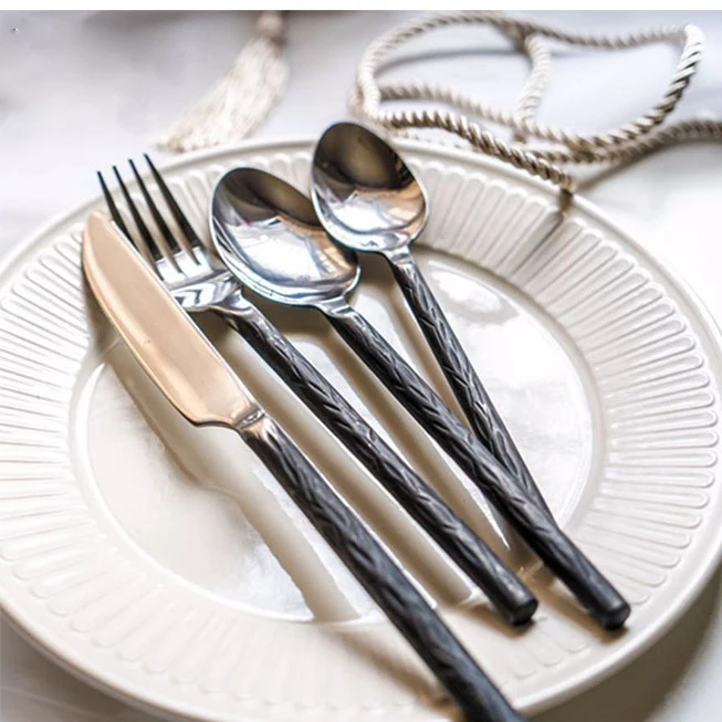 

4 pcs Handmade forged stainless steel tableware western cutlery table spoon table fork dinner knife tea spoon