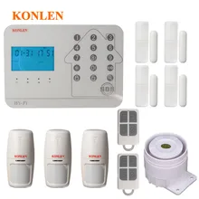 KONLEN wifi домашняя Безопасность GSM PSTN система сигнализации комплекты беспроводной PIR дверной датчик дистанционного управления, проводной сирена поддержка добавить камеру