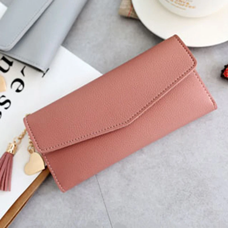 deep pink Длинный женский кошелек, женские кошельки с кисточками, кошелек для монет, держатель для карт, женские кошельки из искусственной кожи, клатч, сумочка для денег, кошелек из искусственной кожи - Цвет: deep pink