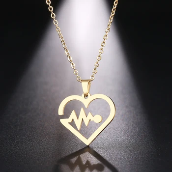 

DOTIFI Stainless Steel Necklace For Women Man Electrocardiogram Gold And Silver Color Pendant Necklace Engagement Jewelry