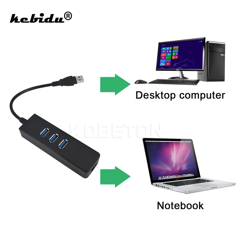 Kebidu usb-хаб 3 порта USB 0 20 см кабель к RJ45 Lan сетевая карта 1000 Мбит/с гигабитный Ethernet