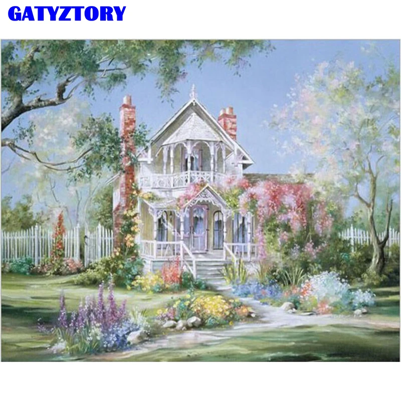 Koop Frameloze Romantische Tuin Landschap DIY Schilderen Nummers Kits Handgeschilderde Olieverfschilderij Unieke Gift Voor Home Decor
