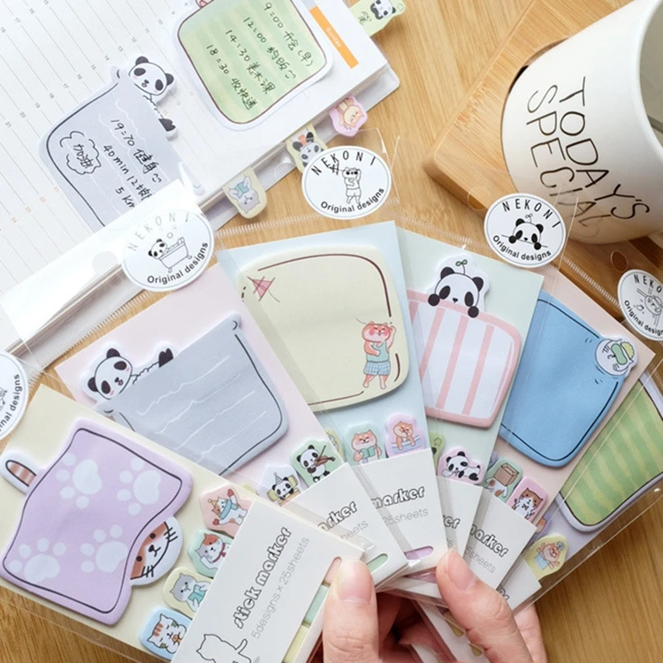 Kawaii Panda Cat memo pad N Times клейкий блок стикеров бумажные книжные закладки школьные канцелярские принадлежности