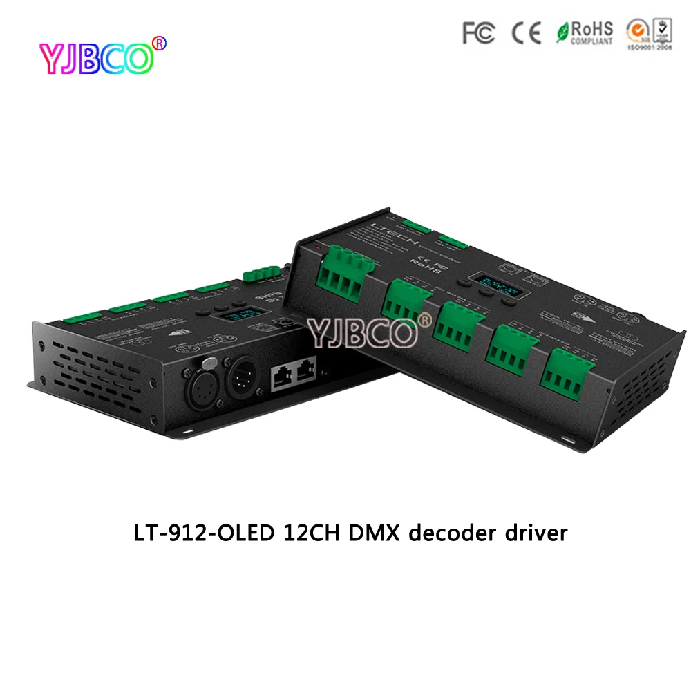

912-OLED 12 channel DMX decoder driver;DC12-24V 4A*12CH 12 Channel output RGB/RGBW Led DMX Decoder Controller XLR-3/RJ45