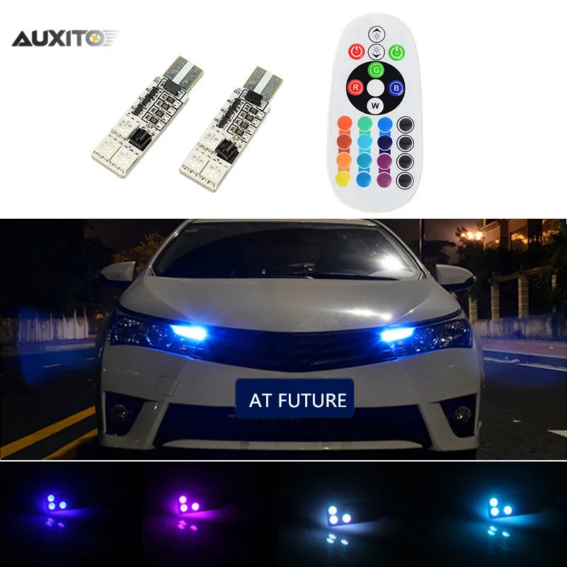 2x RGB T10 LED Bulb Remote Control Parking Light 16 Color For Toyota Corolla Avensis Yaris Rav4