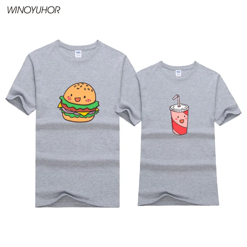 Hamburger Printing Womens T-shirt Harajuku Clothes Men's Hip Hop T Shirt For Young Couples Lovers Funny Drinks T-shirt