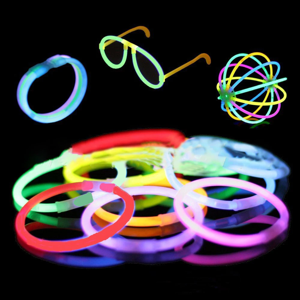 

100Pcs Christmas Party Fluorescence Light Glow Sticks Bracelets Necklaces Neon Wedding Stickers For Bright Multiple Colors