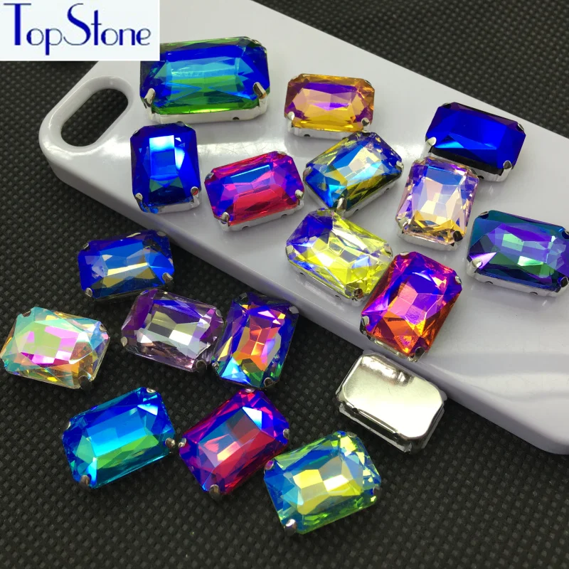 

Mix Colors AB Glass Crystal Rectangle Octagon Sew on Rhinestone In Claw Setting Sew-on Stone 8x10,10x14,13x18,18x27mm