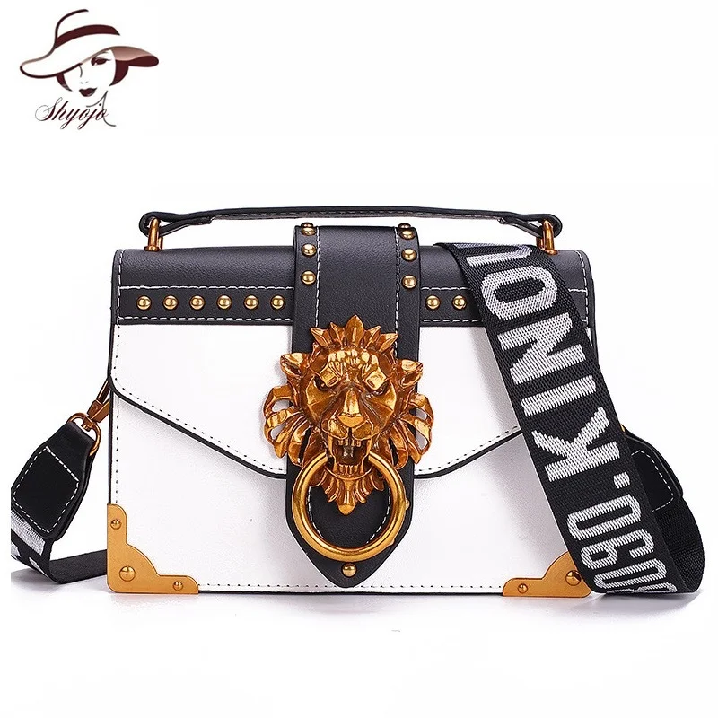  Fashion Metal Lion Head Mini Small Square Pack Shoulder Bag Crossbody Package Clutch Women Designer