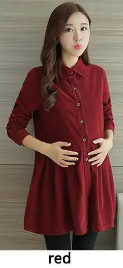 3 Color Formal Office Maternity Dresses for Women Autumn Spring Lapel Corduroy Pregnancy Clothes for Pregnant Women - Цвет: red