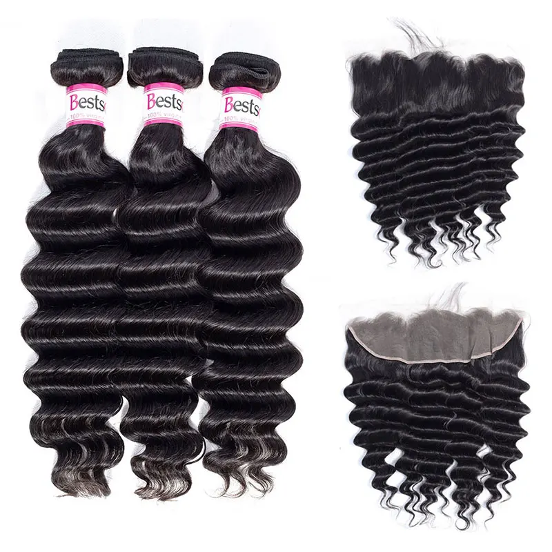 

[Bestsojoy] Loose Deep Bundles With 13x4 Lace Frontal M Remy Human Hair 3 Bundles With Ear To Ear Lace Frontal Brazilian Hair