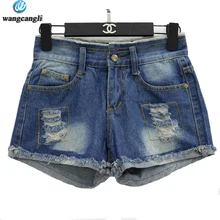 wangcangli 2017 holes shorts fat MM Slim summer new Slim was thin Jeans for Women Blue Girls Stretching Skinny jeans Large Size
