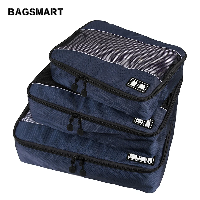 BAGSMART 3 قطعة للجنسين الملابس مكعبات تعبئة السفر أكياس للقمصان السراويل الملابس أكياس السفر حقيبة ظهر قطنية الأمتعة المنظمون