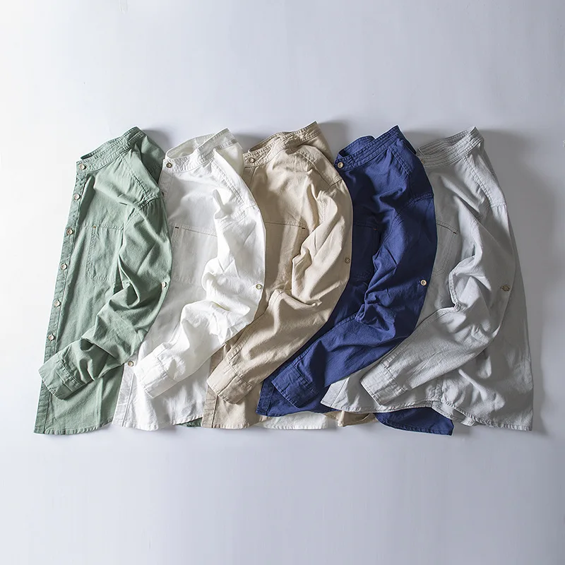 Мужская Повседневная рубашка с воротником стойкой белая зеленая серая хаки