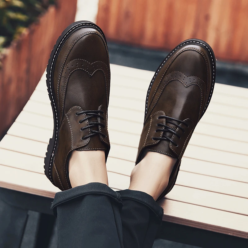 Rommedal men martin shoes genuine leather round toe casual shoes lace up moccasins comfortable male footwear new fashion