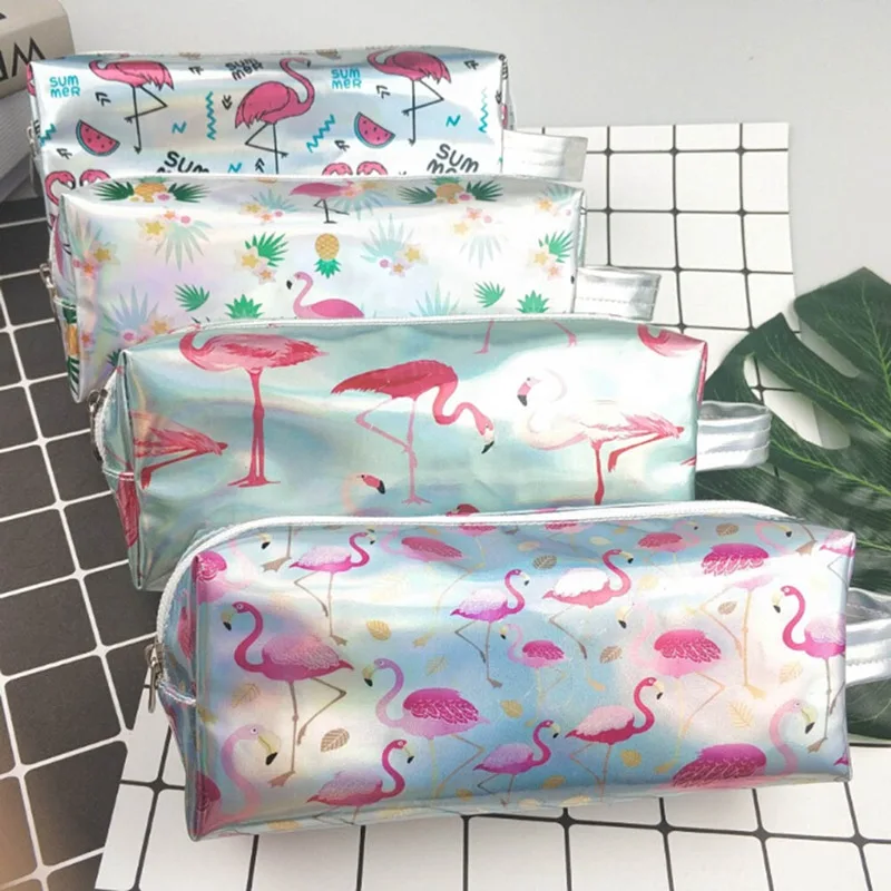 

Flamingo Pencil Case Kawaii Holographic Laser Big Pencil Box Cute Pencilcase For Girls Quality School Supplies Pencil Cases