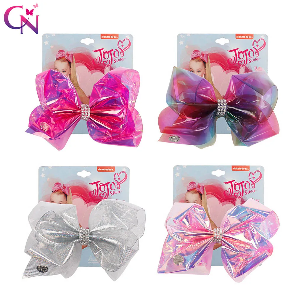 CN 5.5&quot Transparent Rainbow Jojo Bows With Rhinestone Hair For Girls Children Party Hairgrips Accessories Siwa |
