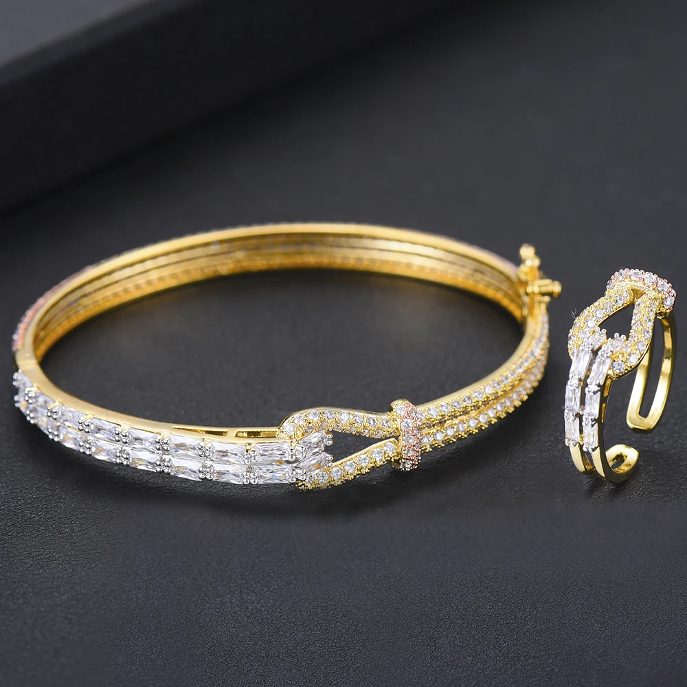 GODKI Luxury Bowknot Bangle Ring Sets Fashion Dubai Silver Bridal Jewelry Sets For Women Wedding brincos para as mulheres 2018