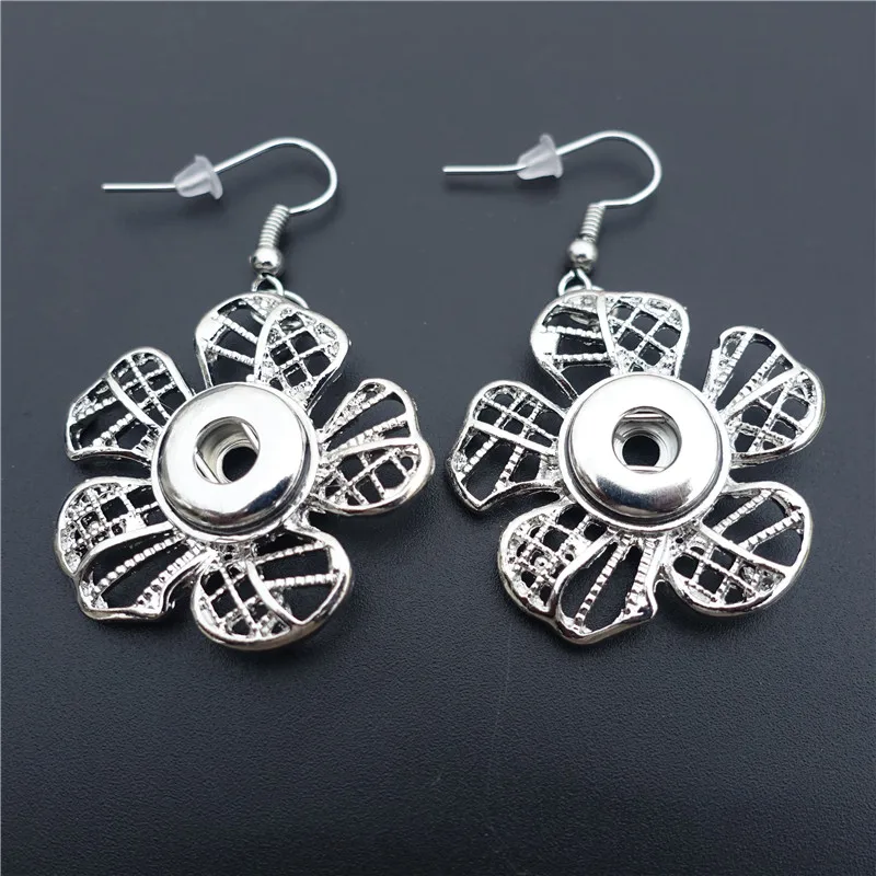 

Fashion Metal Flower 12mm Snap Buttons Earrings Women Girls Jewelry