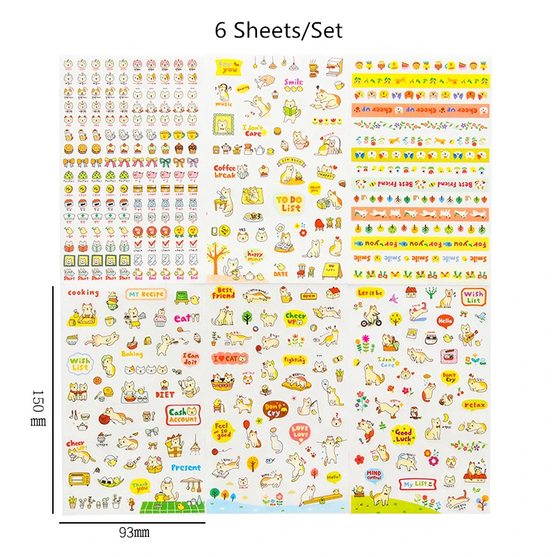 

6 Sheets/Set Car Wall Stickers PVC Waterproof Kawaii Cartoon Sticker for Hand account Notebook Phone Fridge Suitcase Laptop