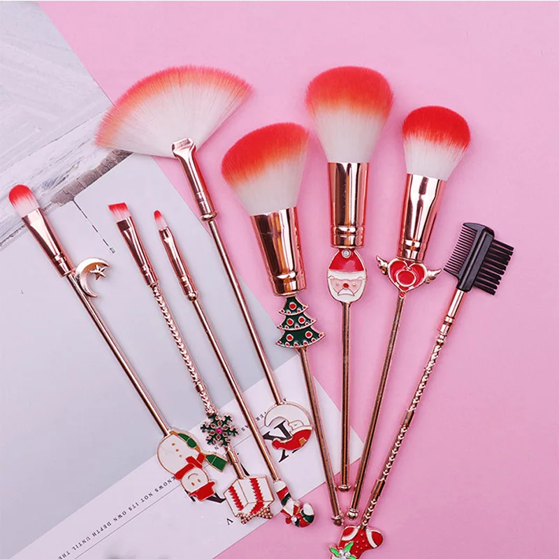 

Merry Christmas Makeup Brushes Set Metal Make Up Brush Synthetic Collection Kit with Powder Contour Eyeshadow Eyebrow Brushes