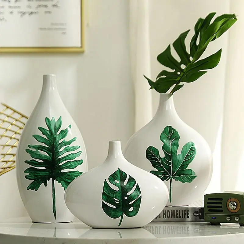 

3pcs/set Europe Ceramic vase Turtle leaf flower vases for homes Arts and Crafts porcelain vase home decoration accessories