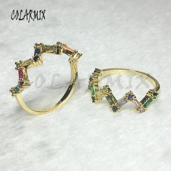 

6 Pcs Rainbow color Crystal zircon rings jewelry gift for lady simple style jewelry rings Wholesale jewelry rings 5601