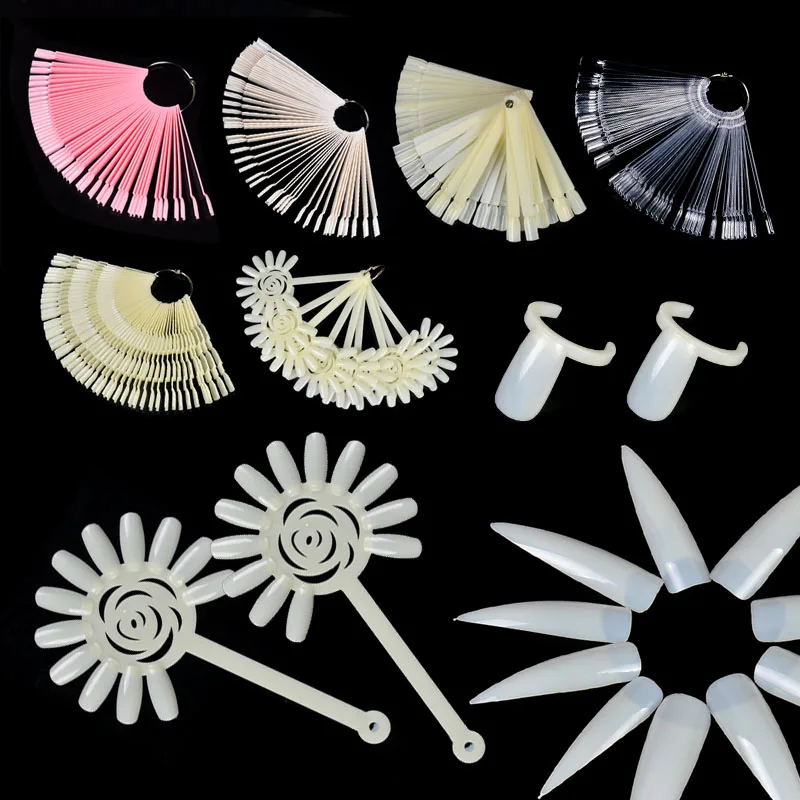 

WUF False Nail Tips Fan Shaped Color Black Palette Card Display Practice Tips Sticks Nail Tools Training Polish Gel Showing Tool